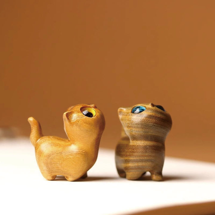 Buddha Stones緑白檀黒檀白檀の小葉紫檀ミニ招き猫 平和飾り - image 4