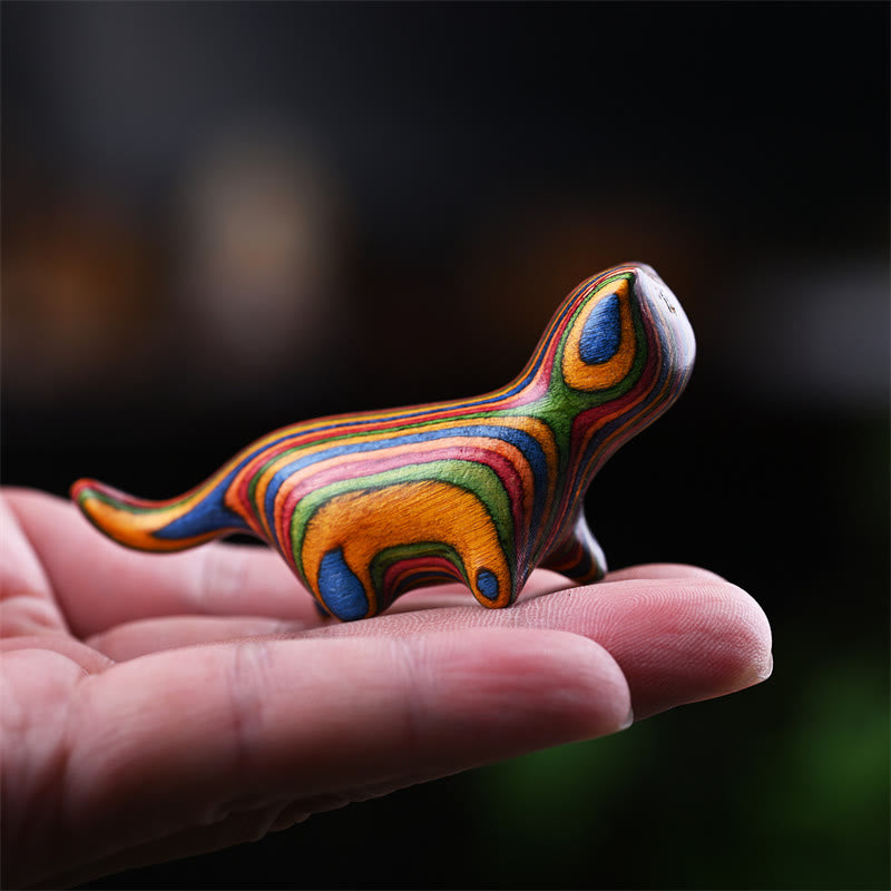 Buddha Stones緑白檀小葉紫檀黒檀木 幸運のミニウォーキングキャット ポジティブな装飾 - レインボーウッドキャット 7.3×2×3.3cm - image 14