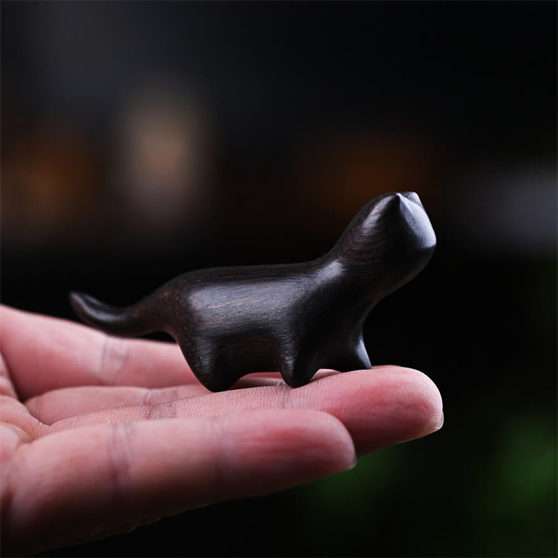 Buddha Stones緑白檀小葉紫檀黒檀木 幸運のミニウォーキングキャット ポジティブな装飾 - 黒檀の猫 7.3*2*3.3cm - image 7