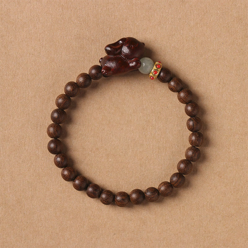 Buddha Stonesグリーンサンダルウッド ゴールドサンダルウッド かわいいウサギのポジティブブレスレット