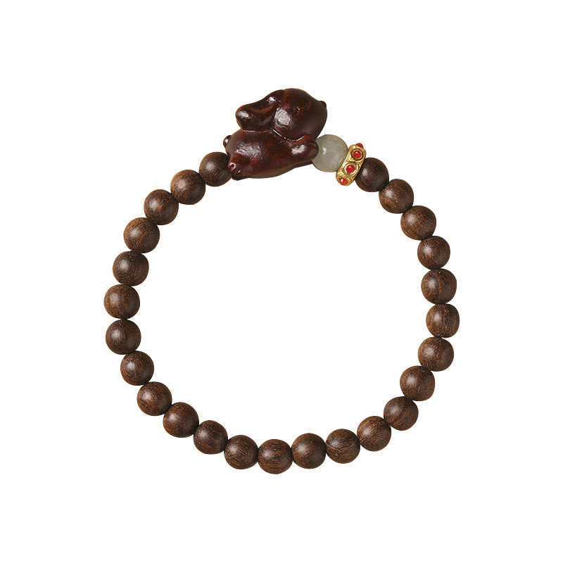 Buddha Stonesグリーンサンダルウッド ゴールドサンダルウッド かわいいウサギのポジティブブレスレット
