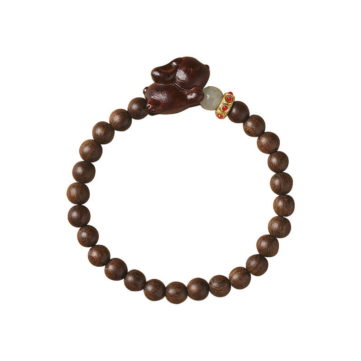 Buddha Stonesグリーンサンダルウッド ゴールドサンダルウッド かわいいウサギのポジティブブレスレット