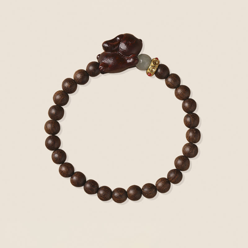 Buddha Stonesグリーンサンダルウッド ゴールドサンダルウッド かわいいウサギのポジティブブレスレット