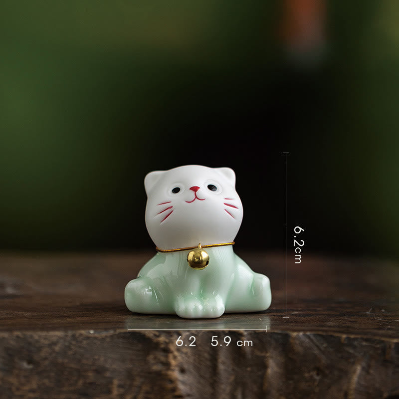 Buddha Stonesミニラッキーかわいい猫ライトグリーンホワイトセラミック置物装飾 - 猫 6.2* 5.9 *6.2cm - image 4