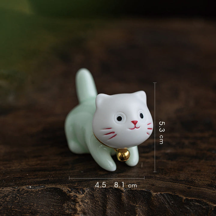 Buddha Stonesミニラッキーかわいい猫ライトグリーンホワイトセラミック置物装飾 - 猫 4.7*5.4*6.5cm - image 14
