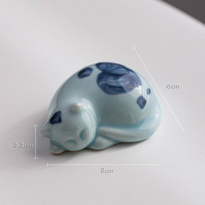 Buddha Stonesミニ幸運かわいい斑点立ち猫眠る子猫陶器置物装飾 - 青い眠り猫 8*6*3.3cm - image 22