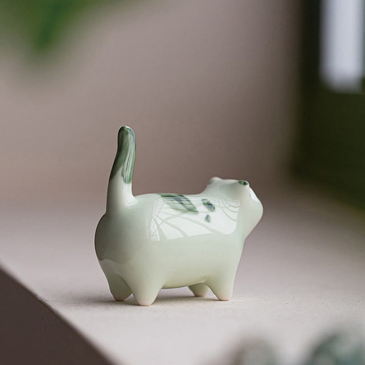 Buddha Stonesミニ幸運かわいい斑点立ち猫眠る子猫陶器置物装飾 - image 2