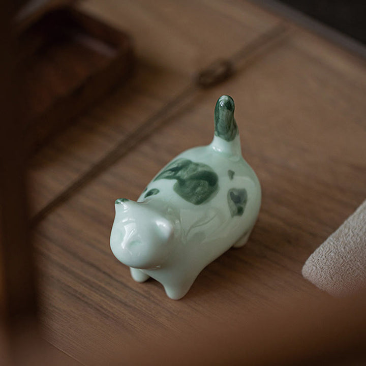 Buddha Stonesミニ幸運かわいい斑点立ち猫眠る子猫陶器置物装飾 - image 7