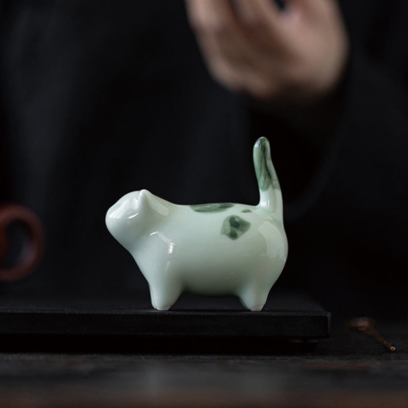 Buddha Stonesミニ幸運かわいい斑点立ち猫眠る子猫陶器置物装飾 - image 1