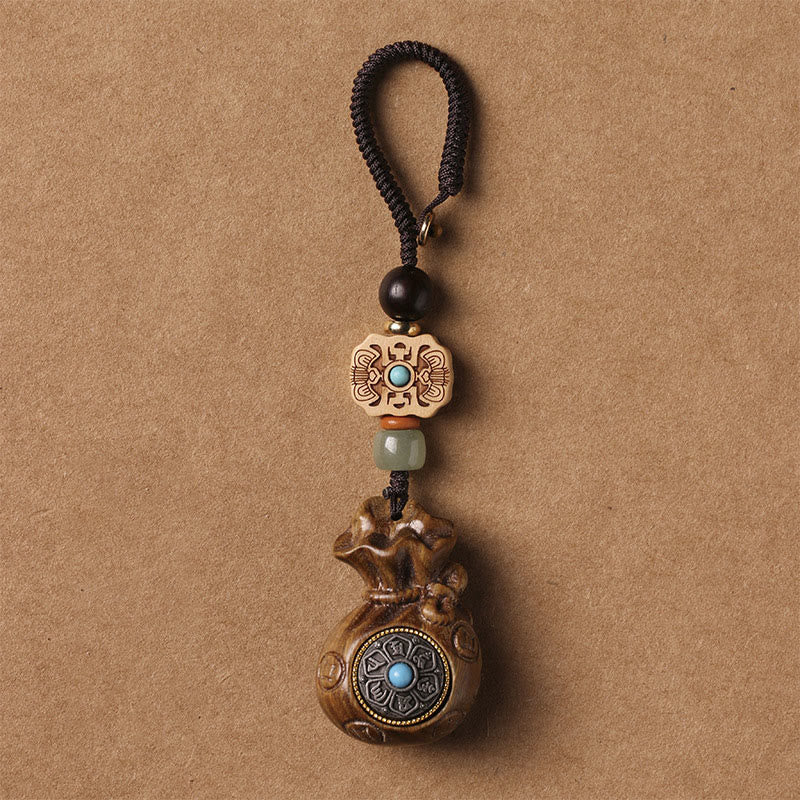 Buddha Stones白檀の小葉 赤檀 緑檀Om Mani Padme Humキーチェーン 携帯電話吊り下げ装飾