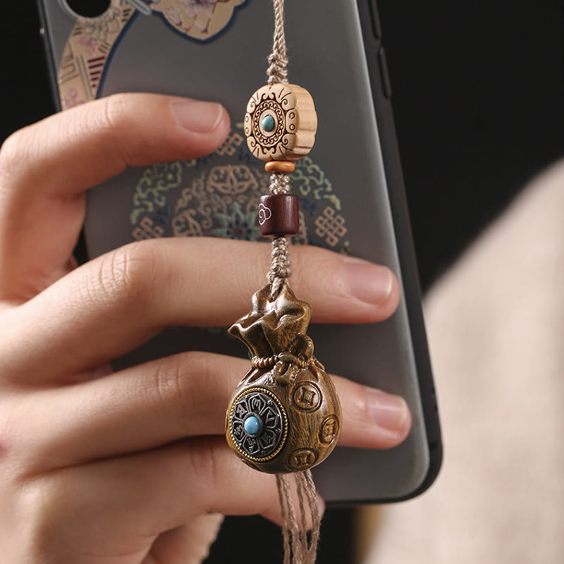 Buddha Stones白檀の小葉 赤檀 緑檀Om Mani Padme Humキーチェーン 携帯電話吊り下げ装飾