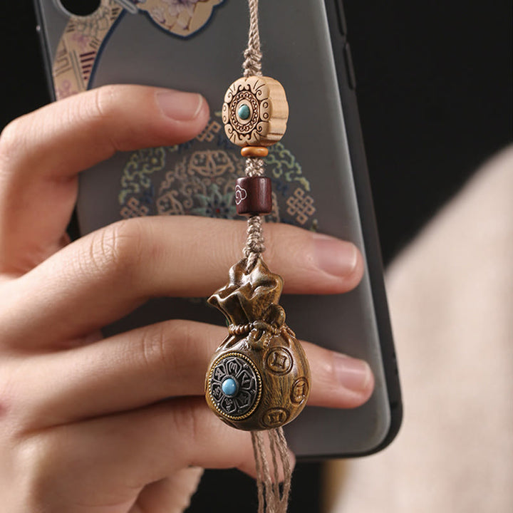 Buddha Stones白檀の小葉 赤檀 緑檀Om Mani Padme Humキーチェーン 携帯電話吊り下げ装飾