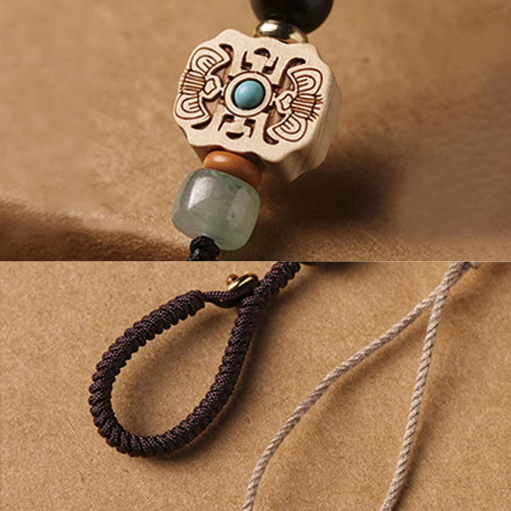 Buddha Stones白檀の小葉 赤檀 緑檀Om Mani Padme Humキーチェーン 携帯電話吊り下げ装飾