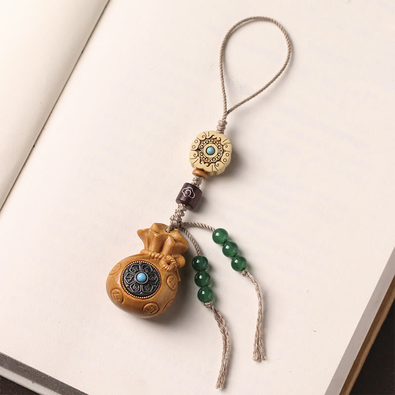 Buddha Stones白檀の小葉 赤檀 緑檀Om Mani Padme Humキーチェーン 携帯電話吊り下げ装飾