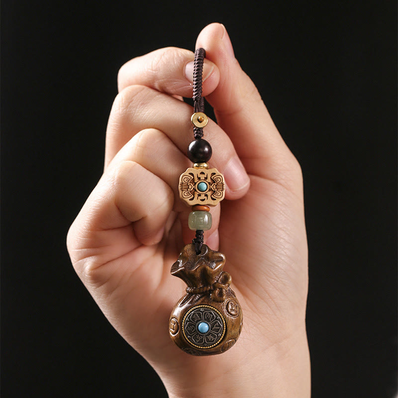 Buddha Stones白檀の小葉 赤檀 緑檀Om Mani Padme Humキーチェーン 携帯電話吊り下げ装飾
