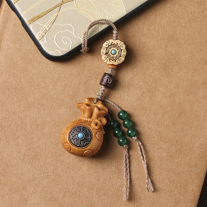 Buddha Stones白檀の小葉 赤檀 緑檀Om Mani Padme Humキーチェーン 携帯電話吊り下げ装飾