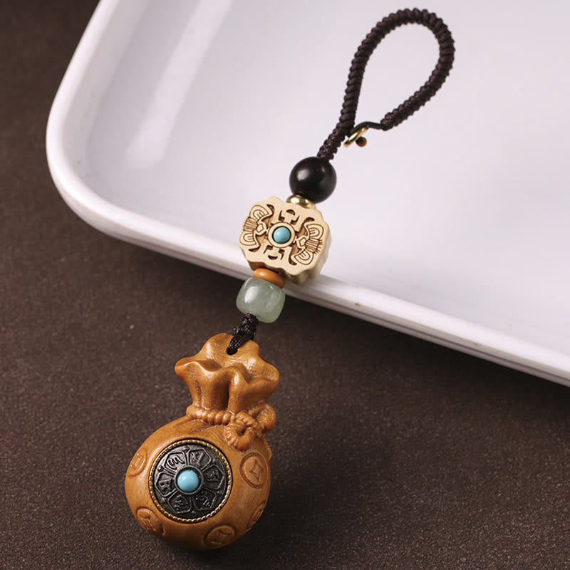 Buddha Stones白檀の小葉 赤檀 緑檀Om Mani Padme Humキーチェーン 携帯電話吊り下げ装飾