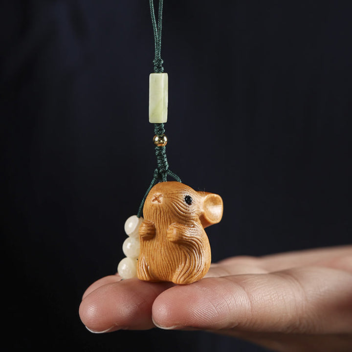 Buddha Stones白檀の小葉 赤檀 幸運のミニウサギの守護キーホルダー 携帯電話吊り下げ装飾