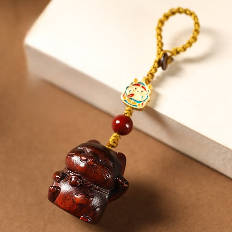 Buddha Stones小葉紫檀緑檀 白檀 招き猫 守護 キーホルダー 携帯電話 吊り下げ装飾 - 小葉紫檀 - キーホルダー - image 1