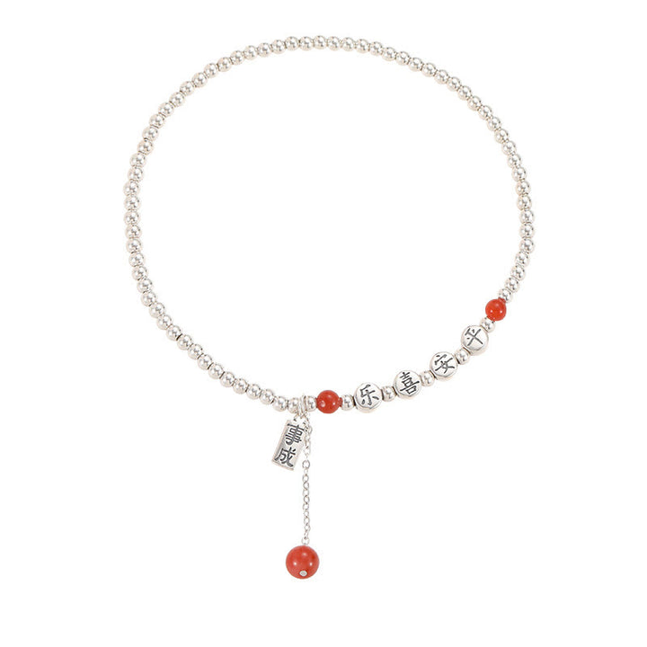 Buddha Stones925スターリングシルバー 小さなビーズ レッドアゲート 平和と喜びの祝福アンクレット
