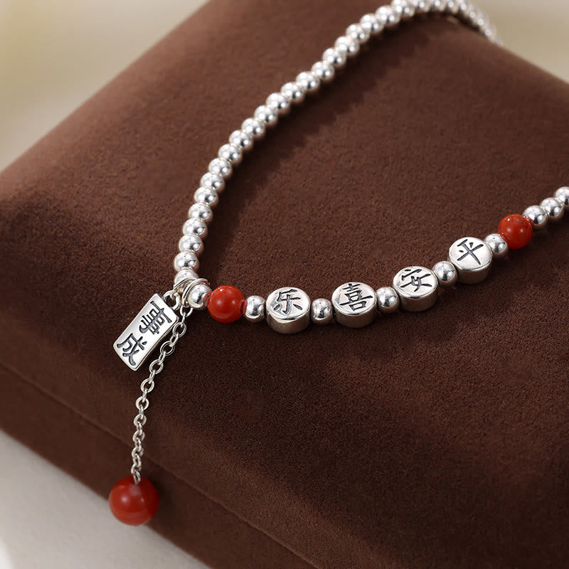 Buddha Stones925スターリングシルバー 小さなビーズ レッドアゲート 平和と喜びの祝福アンクレット