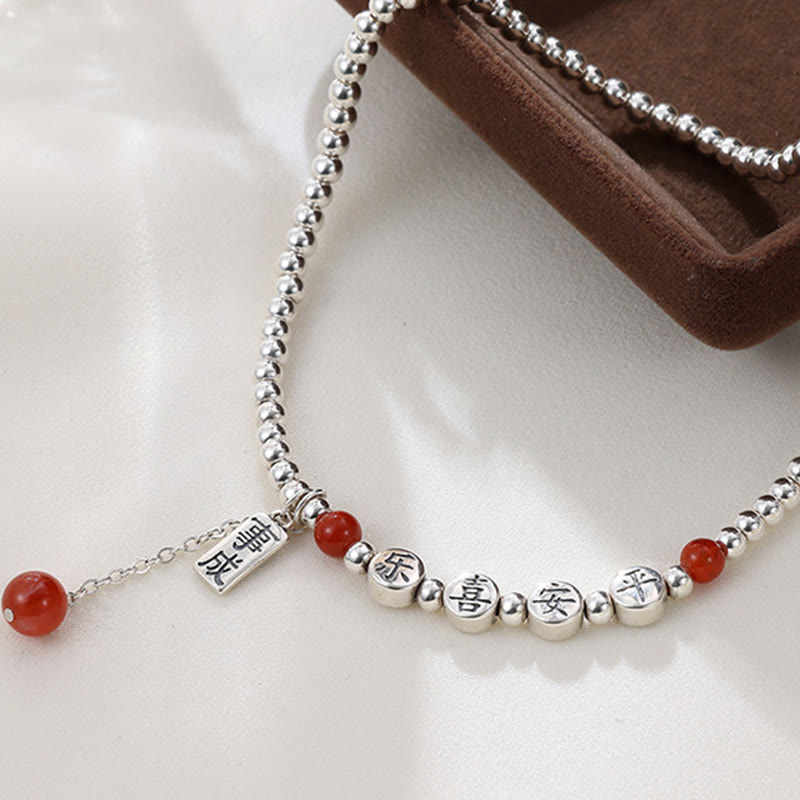 Buddha Stones925スターリングシルバー 小さなビーズ レッドアゲート 平和と喜びの祝福アンクレット