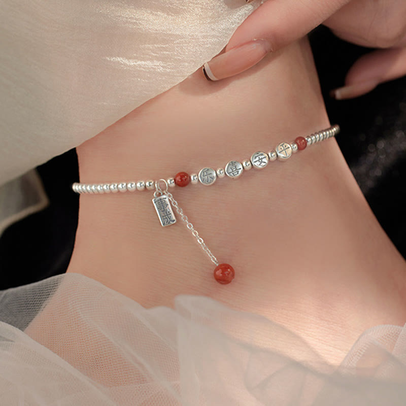 Buddha Stones925スターリングシルバー 小さなビーズ レッドアゲート 平和と喜びの祝福アンクレット - image 4