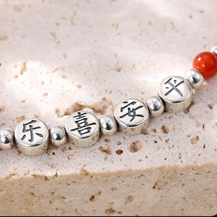 Buddha Stones925スターリングシルバー 小さなビーズ レッドアゲート 平和と喜びの祝福アンクレット