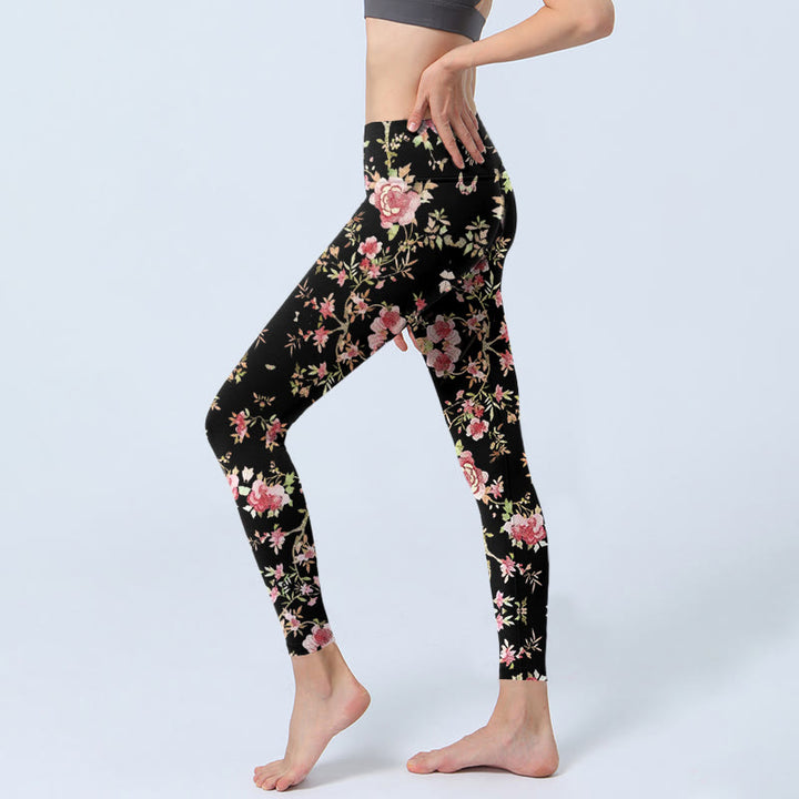 Buddha Stonesローズフラワーリーフプリント ジムレギンス レディース ヨガパンツ - image 3