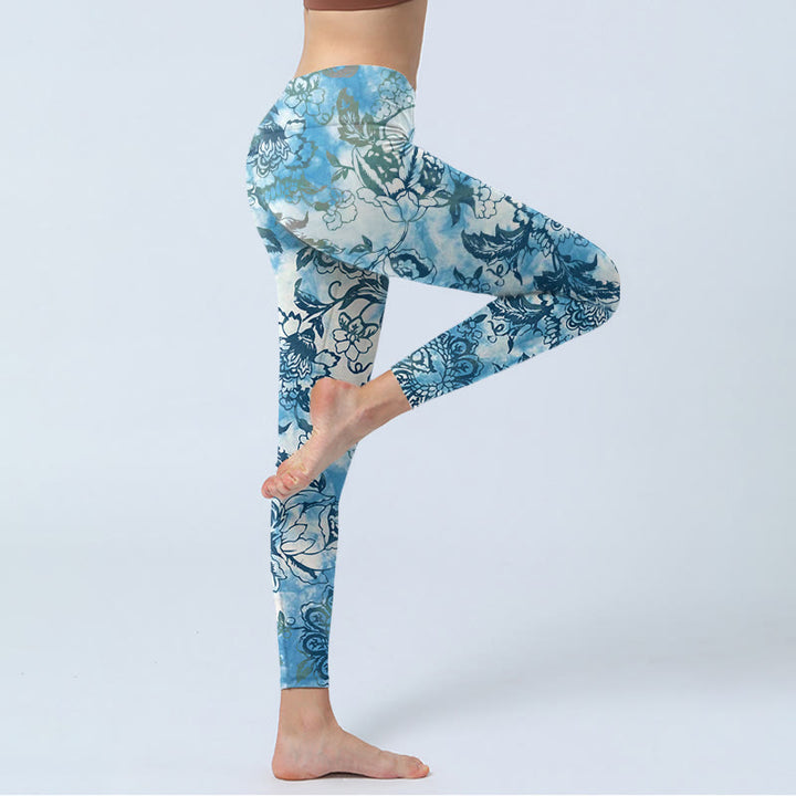 Buddha Stones牡丹 菊柄 ジムレギンス レディース ヨガパンツ - image 5