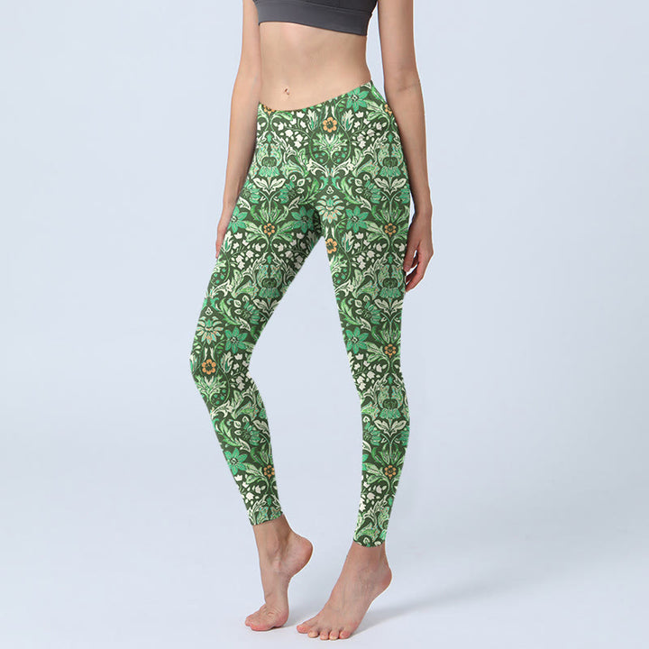 Buddha Stonesグリーンステッチ対称花葉柄プリントジムレギンスレディースヨガパンツ - 緑 - US18、 UK/AU22、 EU50 (4XL) - image 1