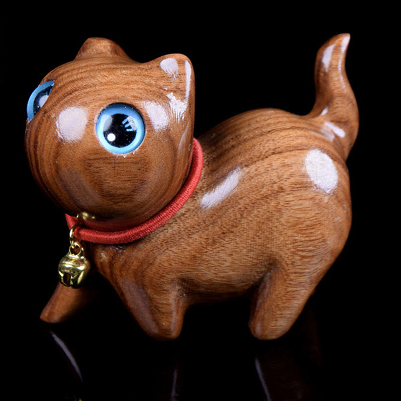 Buddha Stonesローズウッド彫刻 猫の温もり 室内装飾 - ブルー 約65×32×48mm - image 0