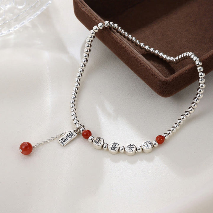 Buddha Stones925スターリングシルバー 小さなビーズ レッドアゲート 平和と喜びの祝福アンクレット