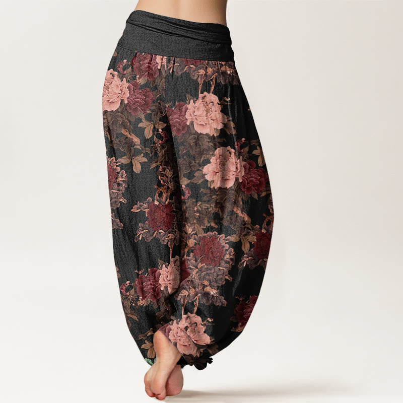 Buddha Stonesカジュアル ラッシュ シャクヤク 花 葉柄 レディース 伸縮性ウエスト ハーレムパンツ - image 3