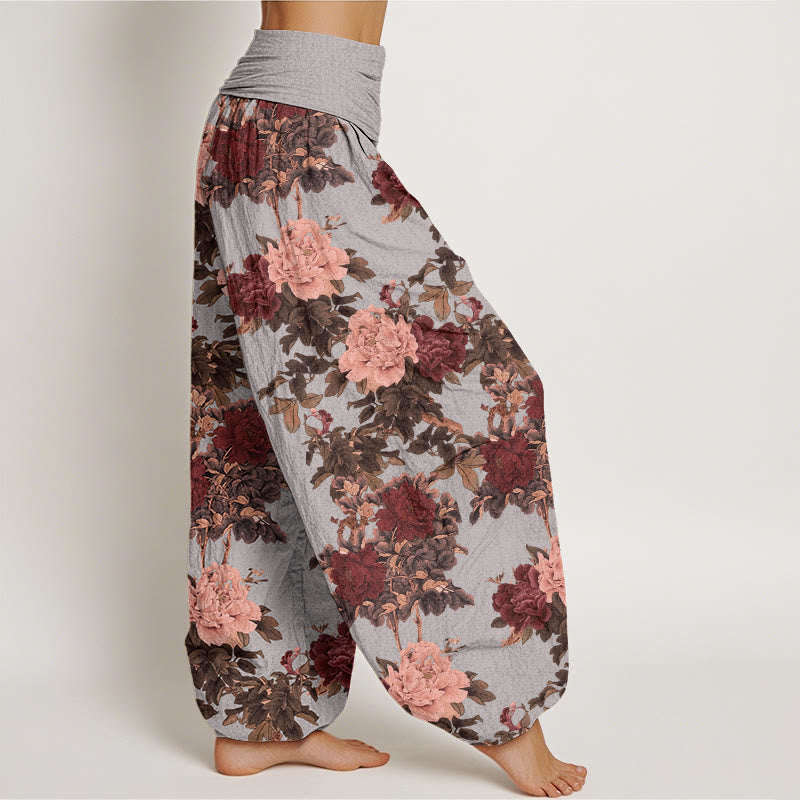 Buddha Stonesコットン カジュアル ラッシュ 牡丹 花 葉柄 レディース 伸縮性ウエスト ハーレムパンツ - image 5
