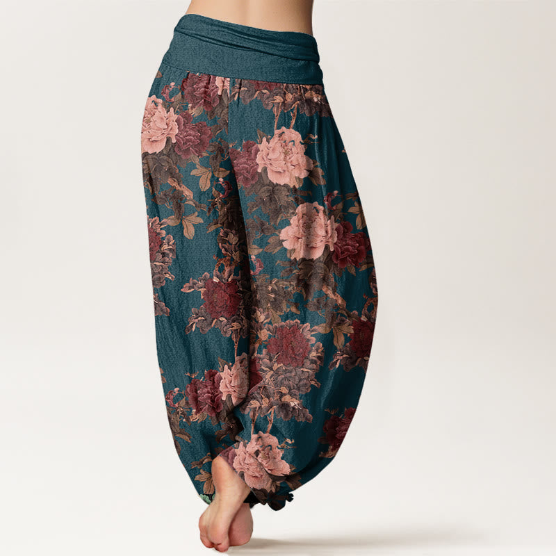 Buddha Stonesカジュアル ラッシュ シャクヤク 花 葉柄 レディース 伸縮性ウエスト ハーレムパンツ - image 10