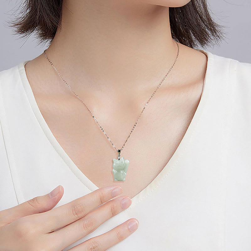 Buddha Stones翡翠幸運繁栄猫豊かさチタン鋼ネックレスペンダント - image 6