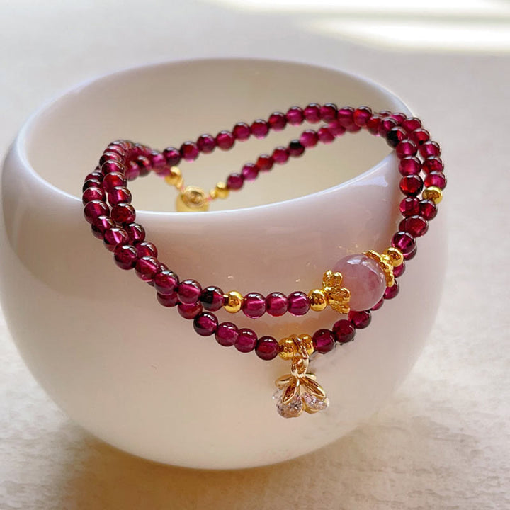 ナチュラルフラワーガーネット ピンククリスタル ダブルラップ ブレスレット 天然石 ヒーリング 開運 幸運 | Buddha Stones