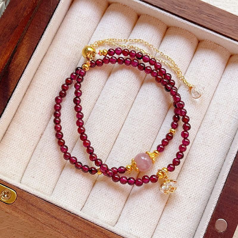 ナチュラルフラワーガーネット ピンククリスタル ダブルラップ ブレスレット 天然石 ヒーリング 開運 幸運 | Buddha Stones
