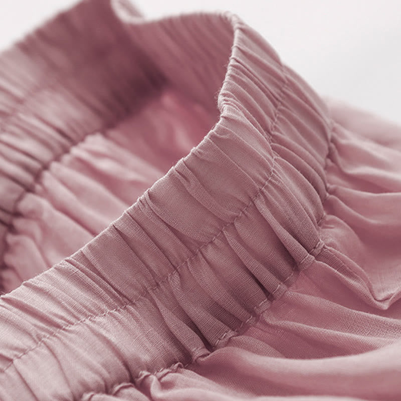 Buddha Stones夏用刺繍入りダブルレイヤーコットンリネンレディースワイドレッグパンツ（ポケット付き） - image 10