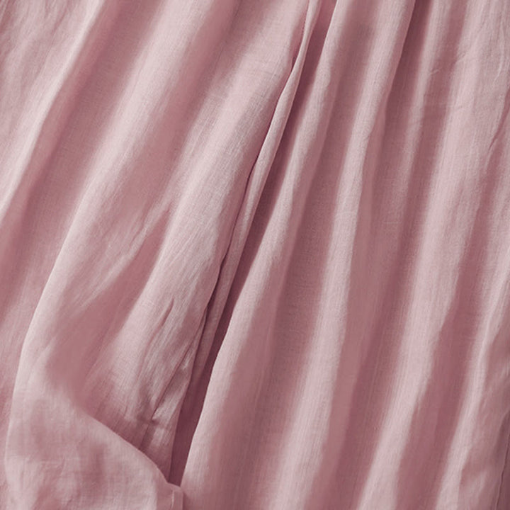 Buddha Stones夏用刺繍入りダブルレイヤーコットンリネンレディースワイドレッグパンツ（ポケット付き） - image 11