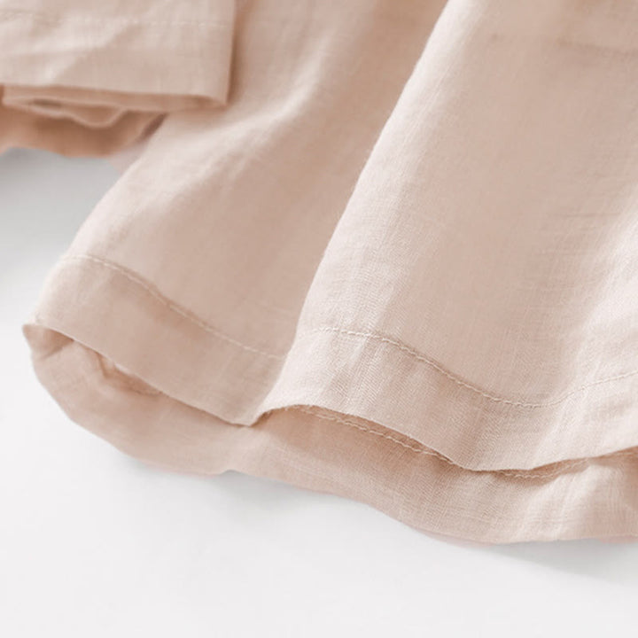 Buddha Stones夏用刺繍入りダブルレイヤーコットンリネンレディースワイドレッグパンツ（ポケット付き） - image 23