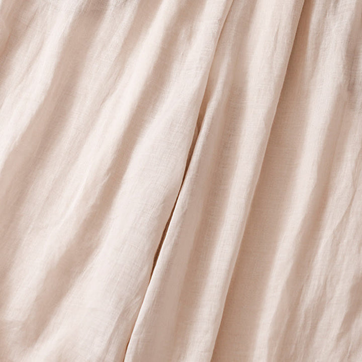 Buddha Stones夏用刺繍入りダブルレイヤーコットンリネンレディースワイドレッグパンツ（ポケット付き） - image 21