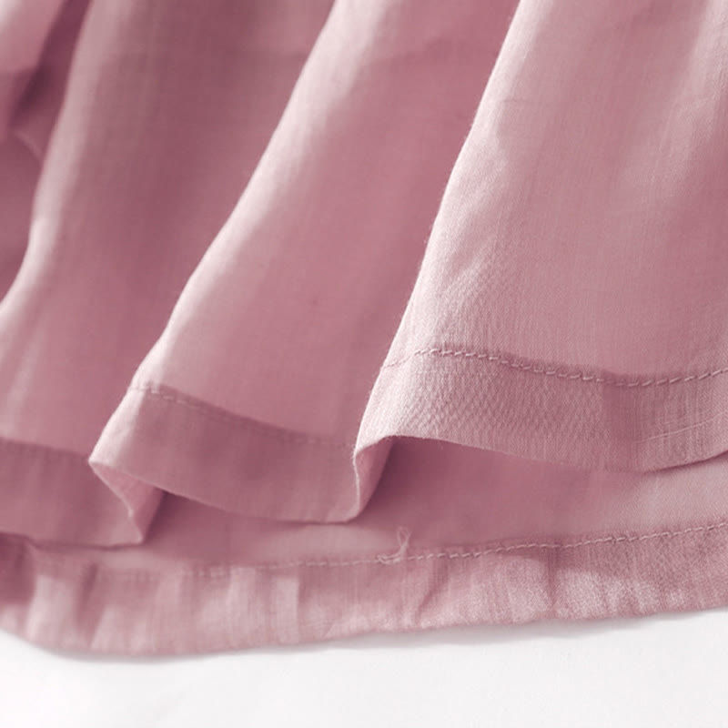 Buddha Stones夏用刺繍入りダブルレイヤーコットンリネンレディースワイドレッグパンツ（ポケット付き） - image 15