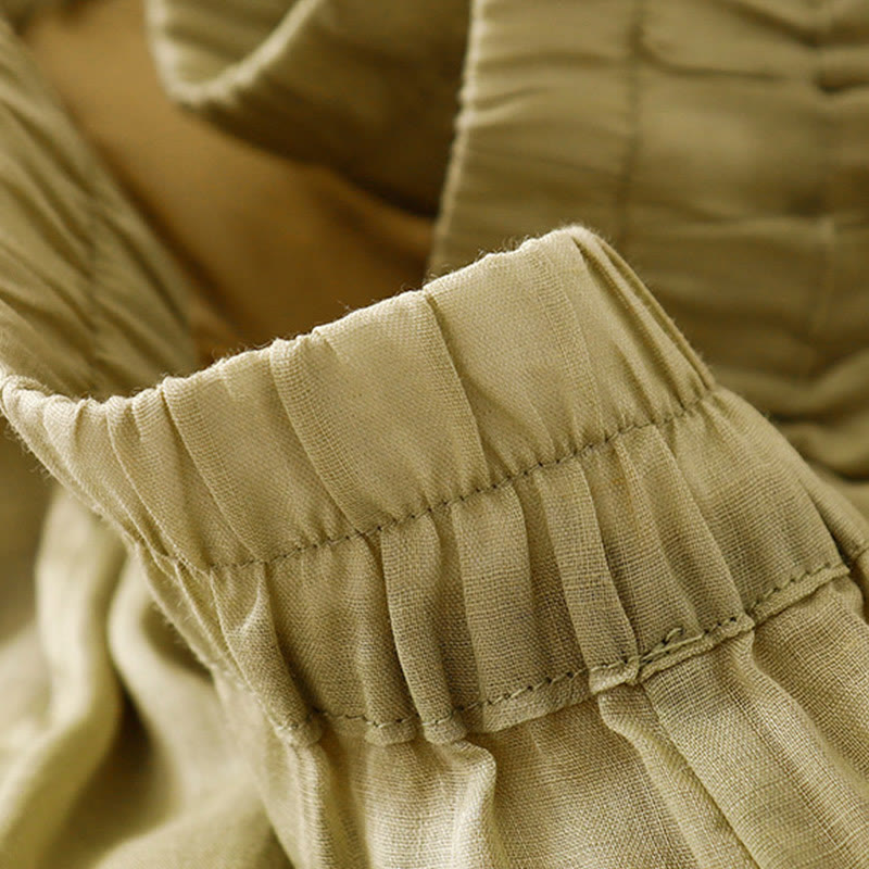 Buddha Stones夏用刺繍入りダブルレイヤーコットンリネンレディースワイドレッグパンツ（ポケット付き） - image 3