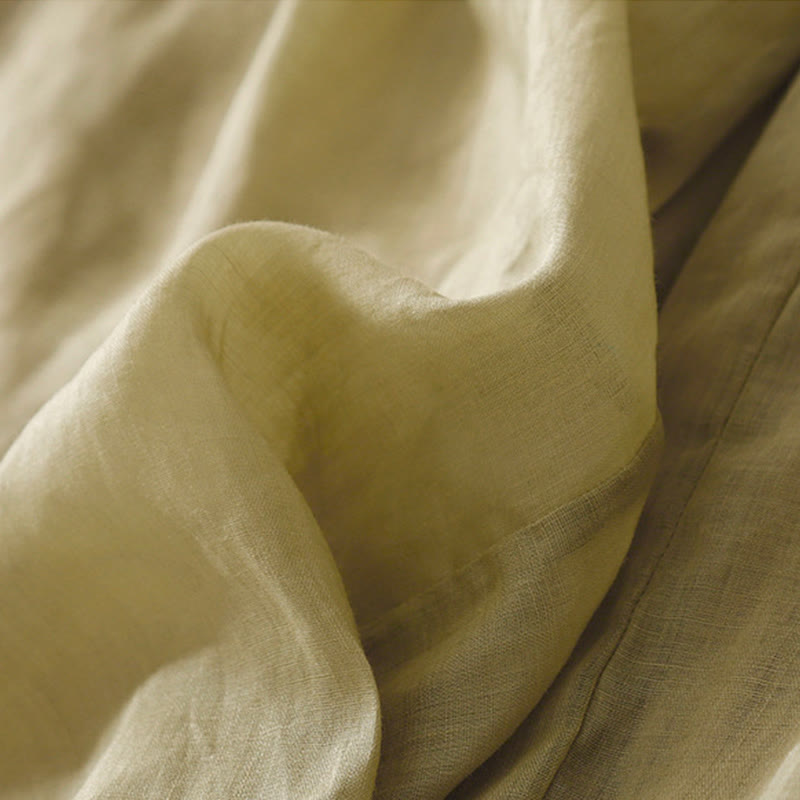 Buddha Stones夏用刺繍入りダブルレイヤーコットンリネンレディースワイドレッグパンツ（ポケット付き） - image 5