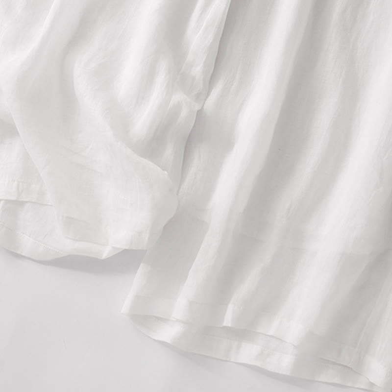 Buddha Stones夏用刺繍入りダブルレイヤーコットンリネンレディースワイドレッグパンツ（ポケット付き） - image 28