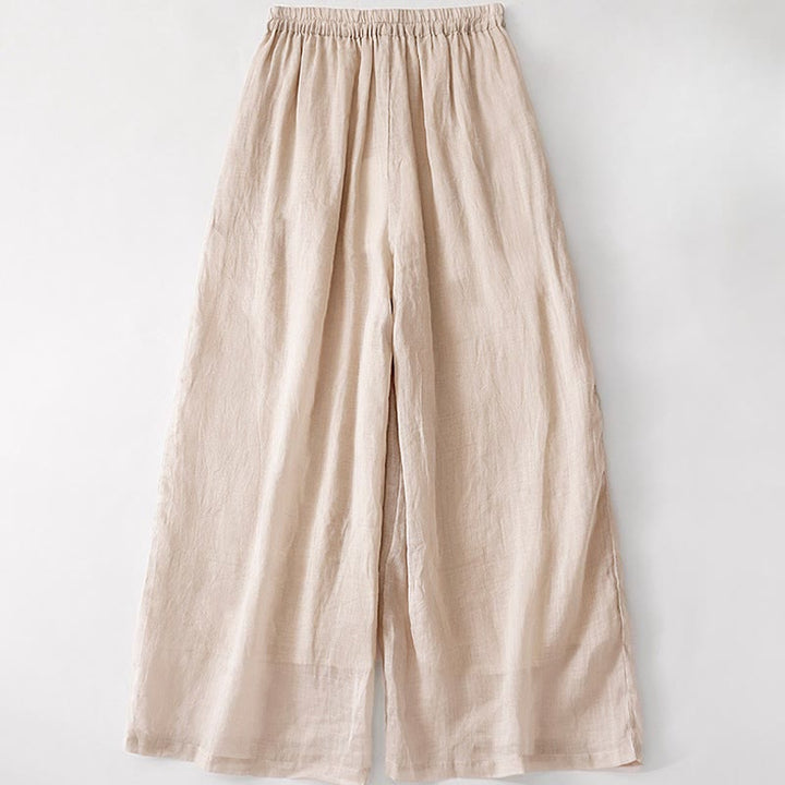 Buddha Stones夏用刺繍入りダブルレイヤーコットンリネンレディースワイドレッグパンツ（ポケット付き） - image 17