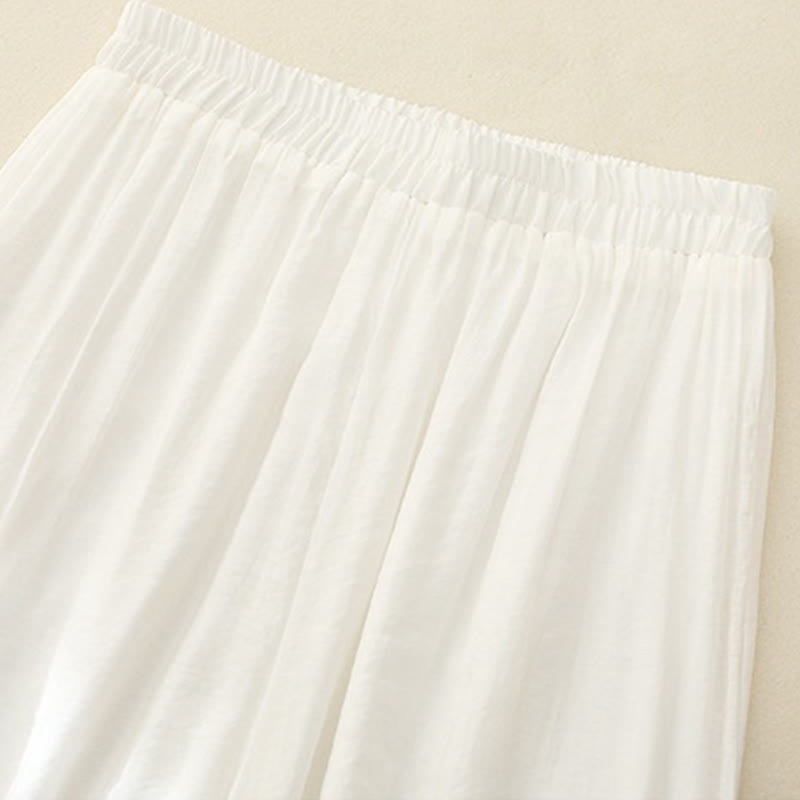 Buddha Stonesの芸術的な刺繍の花と二重層の中国のカエルのボタンのスプリットコットンリネンのレディースワイドレッグパンツ - image 4