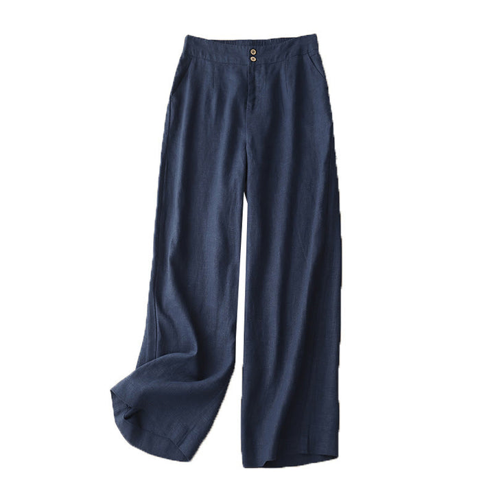 Buddha Stones夏物 カジュアル シンプル ジッパーデザイン リネン レディース ワイドレッグパンツ ポケット付き - image 60